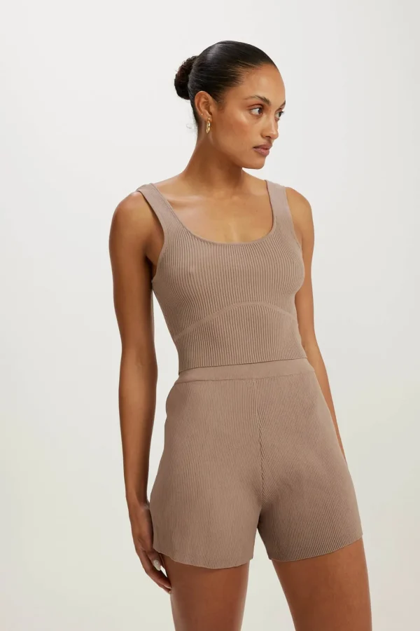 Tees & Tanks<ALL FENIX Amelia Rib Contour Tank Latte
