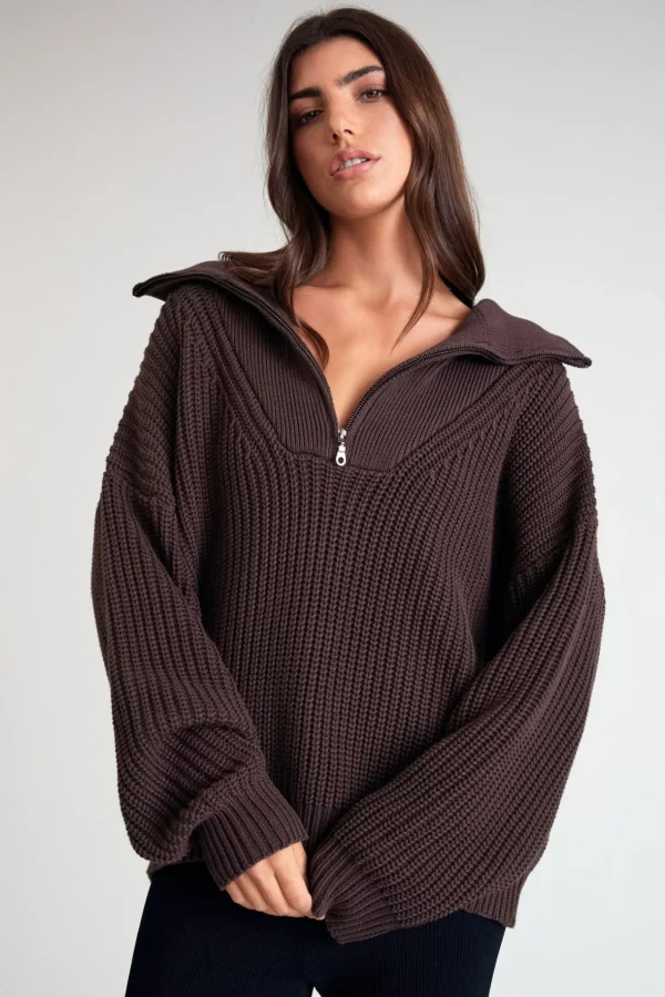 Jumpers & Hoodies<ALL FENIX Chunky 1/2 Zip Knit Espresso
