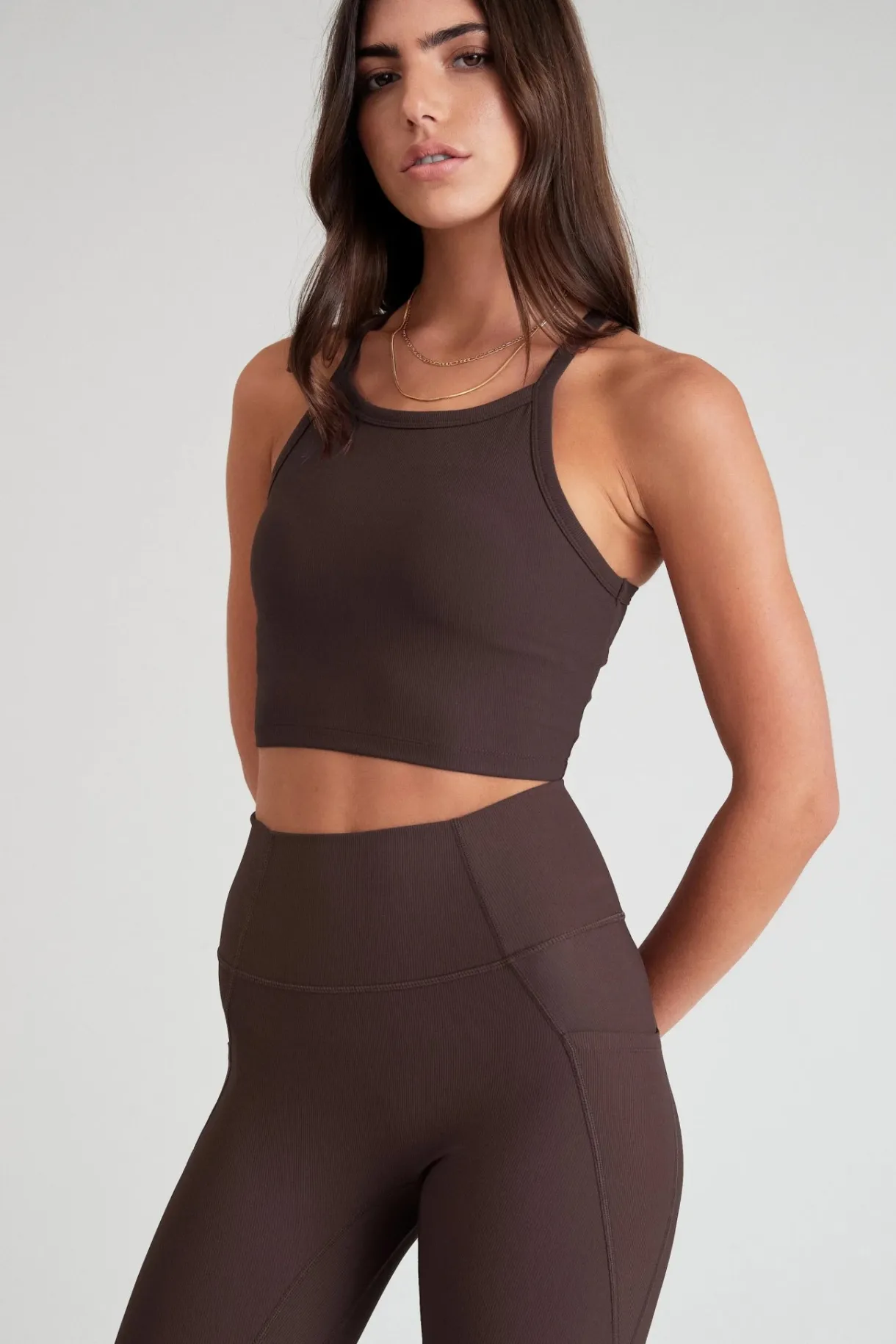 Tees & Tanks | Sports Bras<ALL FENIX EcoRib Strap Racer Crop Espresso
