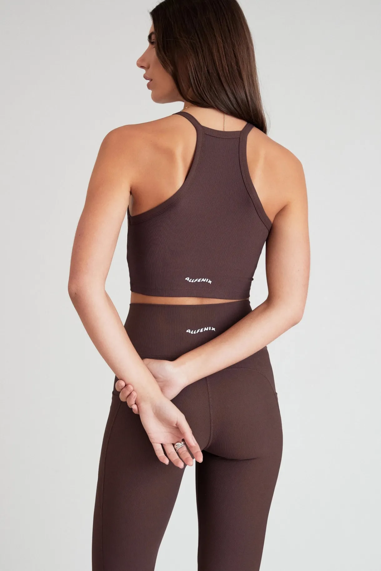 Tees & Tanks | Sports Bras<ALL FENIX EcoRib Strap Racer Crop Espresso